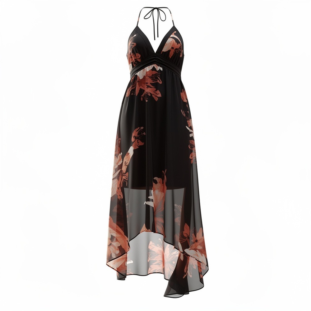 White House Black Market Floral Maxi Dress With High-Low Hemline Size 12